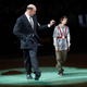 The winning boy, above, being led by his handler around the floor.